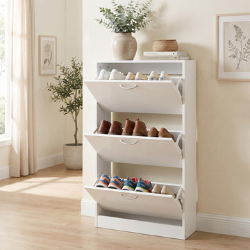 Shoe Cabinet, Narrow Shoe Storage with 3 Flip Drawers