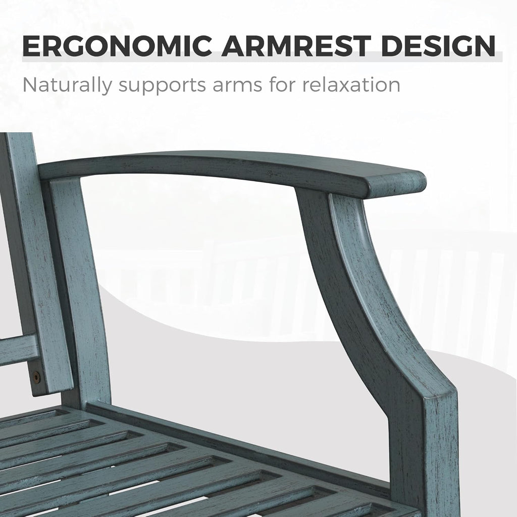 52" Farmhouse Outdoor Bench, Garden Benches with Anti-Rust Aluminum Metal Frame, Faux Wood Grain Finish Frame Patio