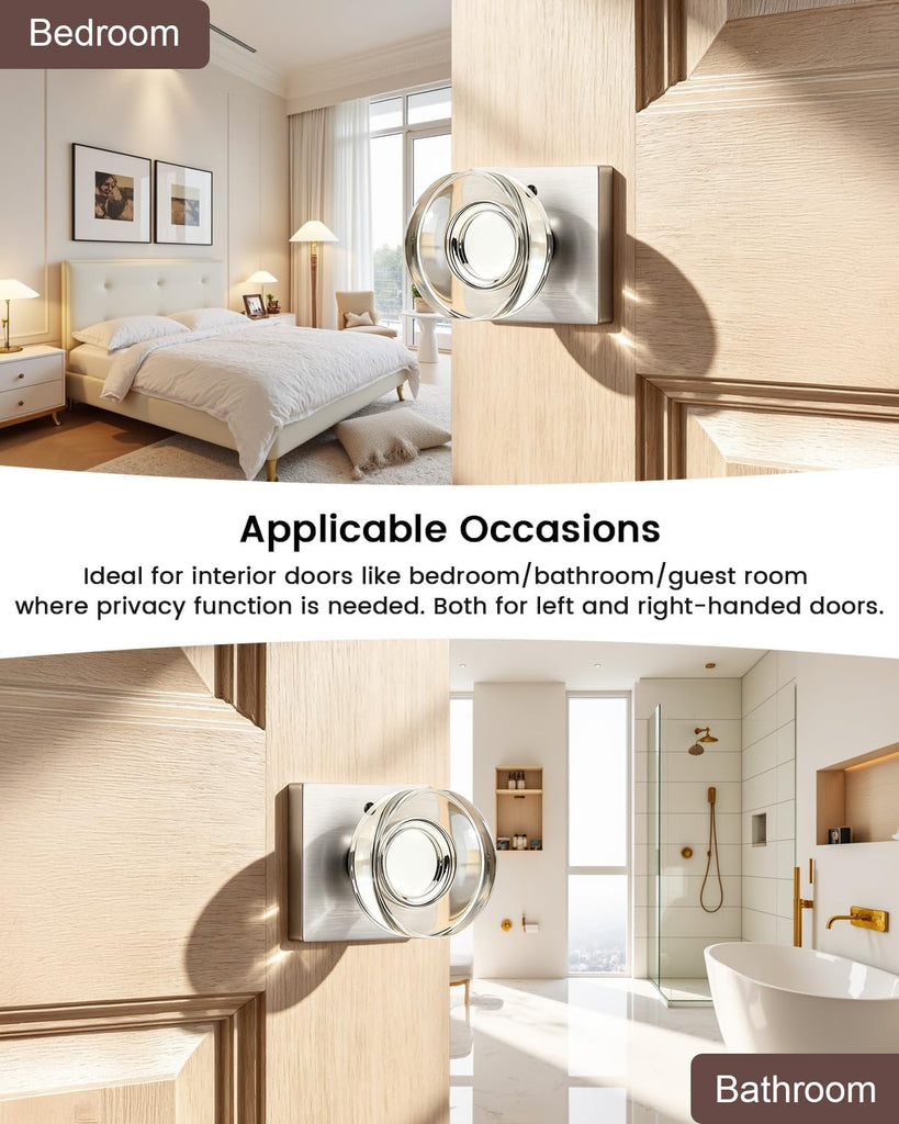 Crystal Door Knobs with Lock, Glass Door Knob Interior, Privacy Transparent Door Knobset,Keyless for Interior