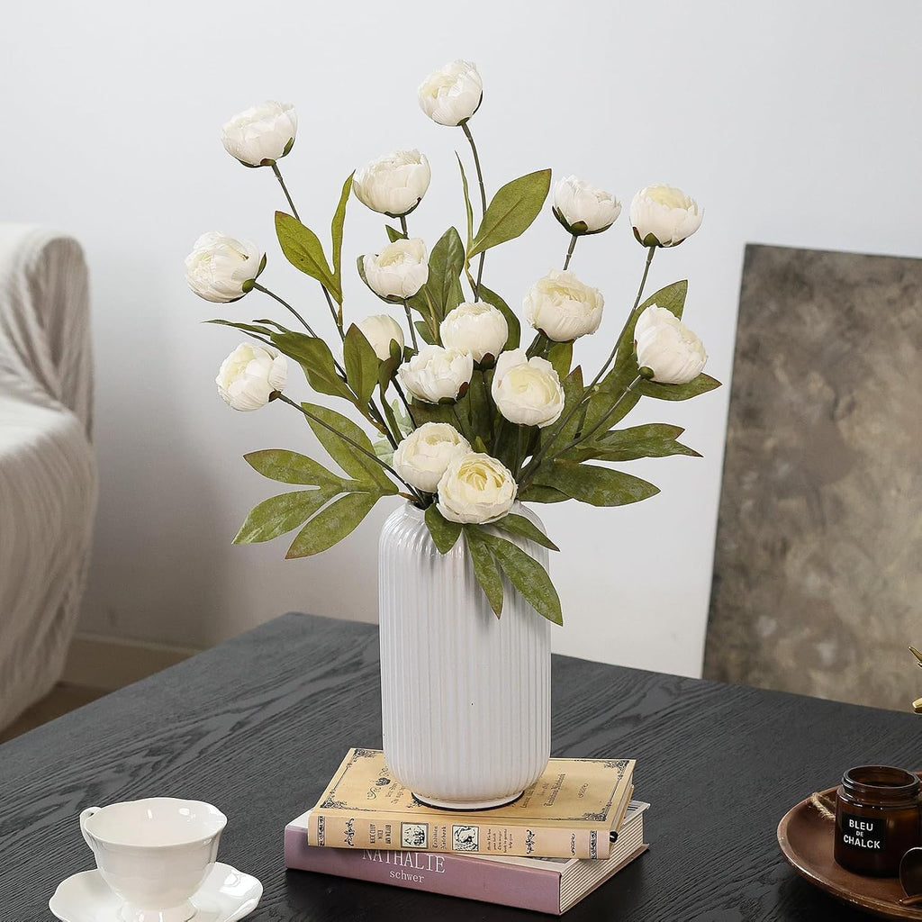 6 Pcs 27" Faux Silk Peony Artificial Flowers Stems for Vase(Cream) | Bulk Fake Peonies Branches with Stems, for DIY