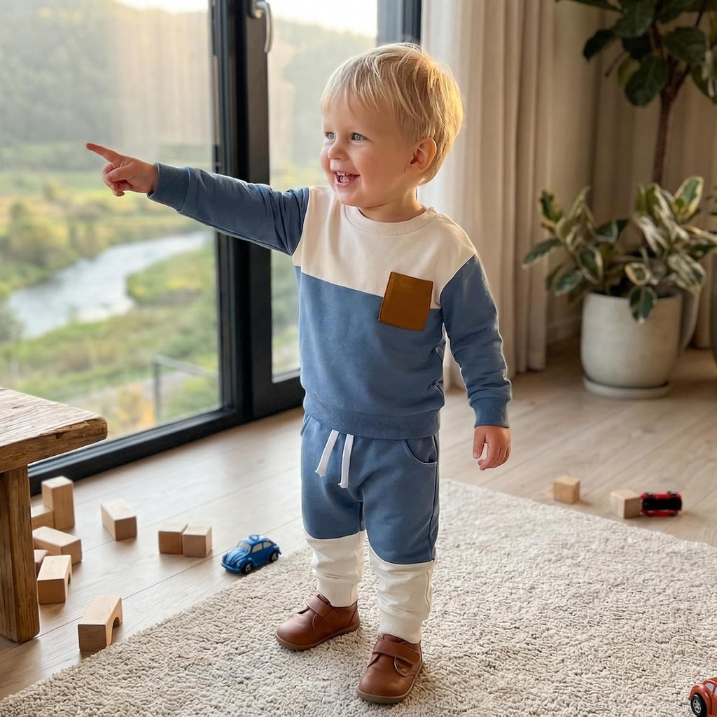 Toddler Baby Boy Clothes Color Block Sweatshirt Pants Set
