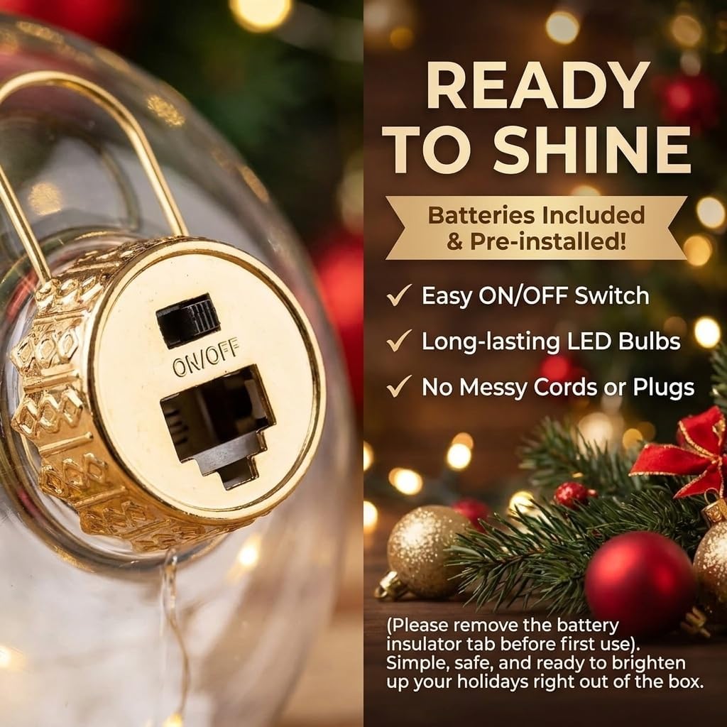 Glowing Christmas Ornament Ball with LED Light, 8 cm Clear