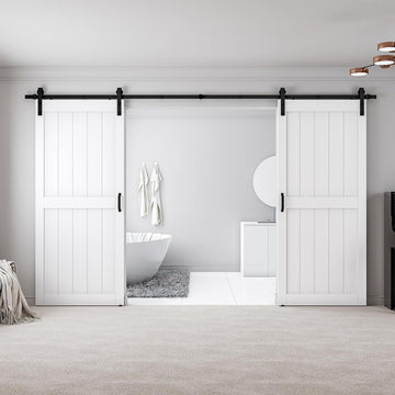 72" x 96" (Double 36" x 96" Doors) Barn Door with 12FT Sliding Door Hardware Kit Included, Assemblel