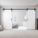 72" x 96" (Double 36" x 96" Doors) Barn Door with 12FT Sliding Door Hardware Kit Included, Assemblel