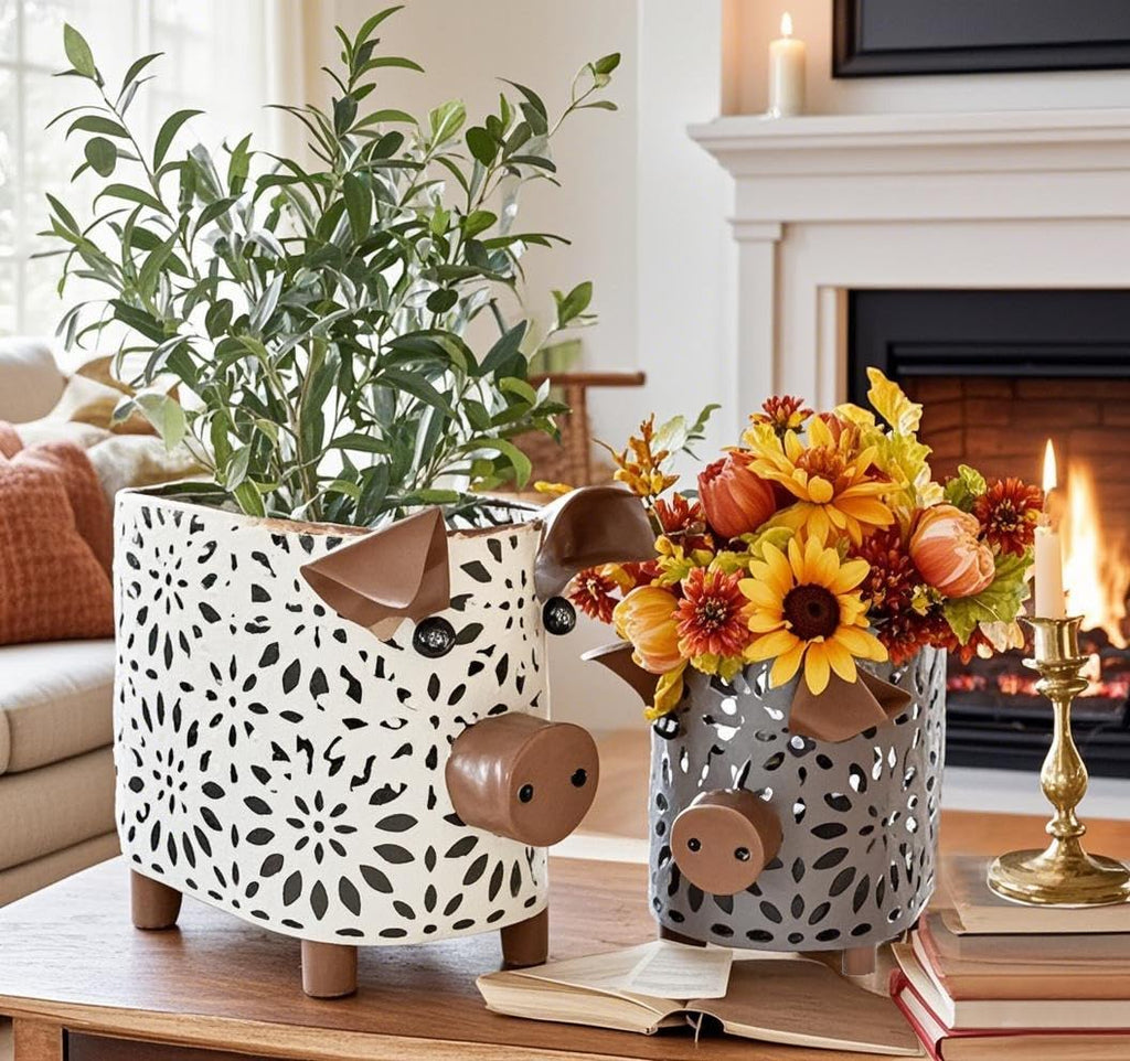 Farmhouse Metal Small Storage Basket Set, 2 Count Pig Decor