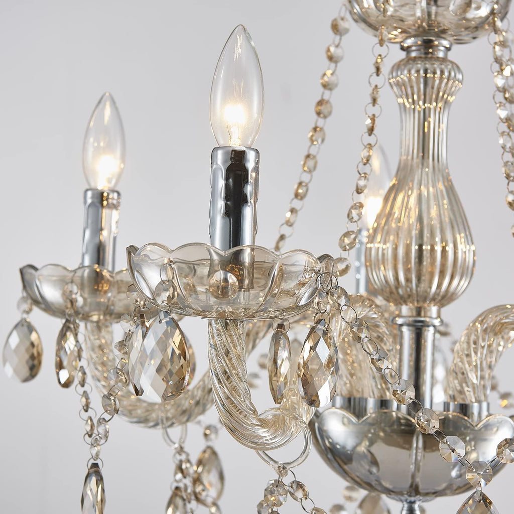 5 Light Modern K9 Crystal Chandelier for Dining Room, Pendant Ceiling Lighting Fixture for Bedroom, Living Room, Champagne Crystal A100-B09F38VC5L