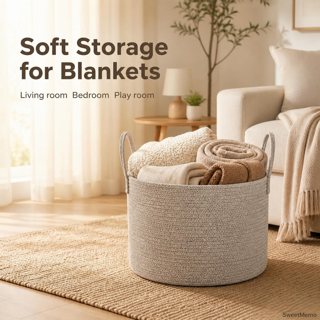 Big Gift Basket Empty Kit, Large Woven Rope Storage Basket, Beige