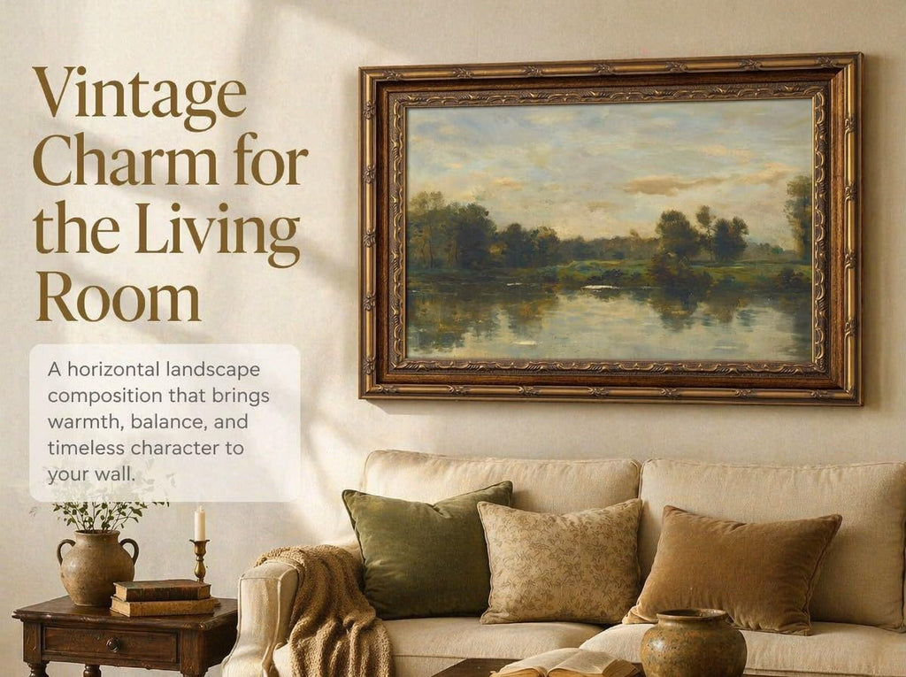Vintage Gold Framed Landscape Wall Art, Vintage River Canvas Prints