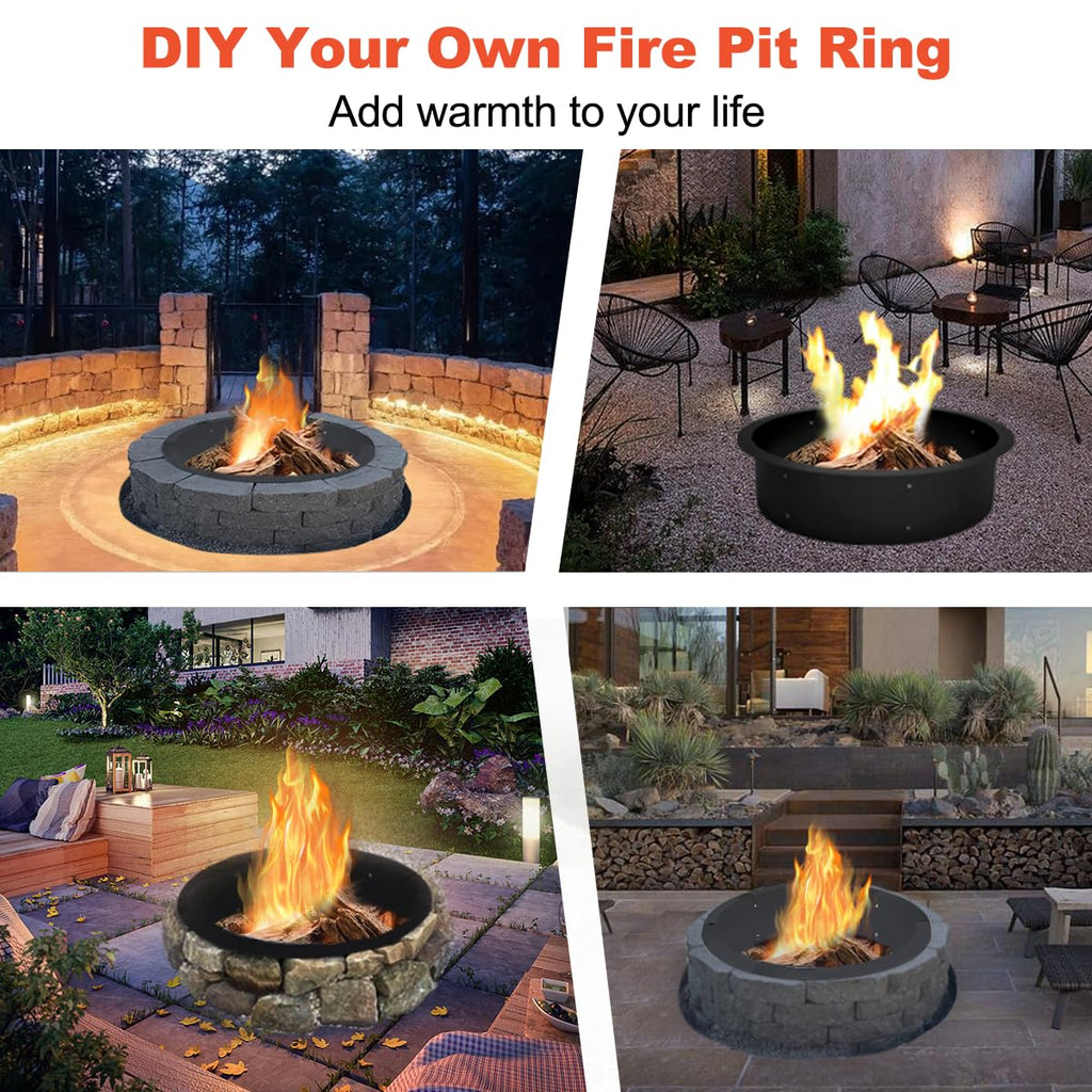 Outdoor Fire Pit Ring Liner 40-Inch Outer/36-Inch Inner Diameter, Heavy Duty Solid Metal Steel Round Firepit Rim