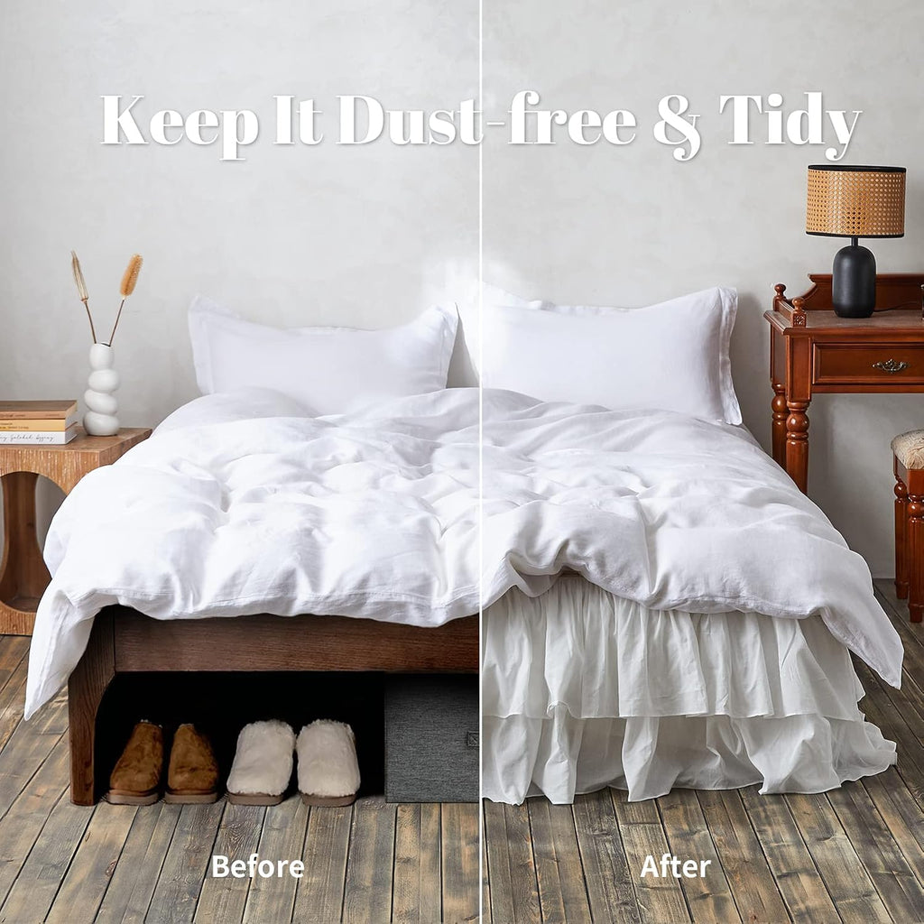 White Ruffled Bed Skirt 18-Inch Tailored Drop Cotton Voile Dust Ruffle Soft Cozy Elegant Luxurious Bedding (18"