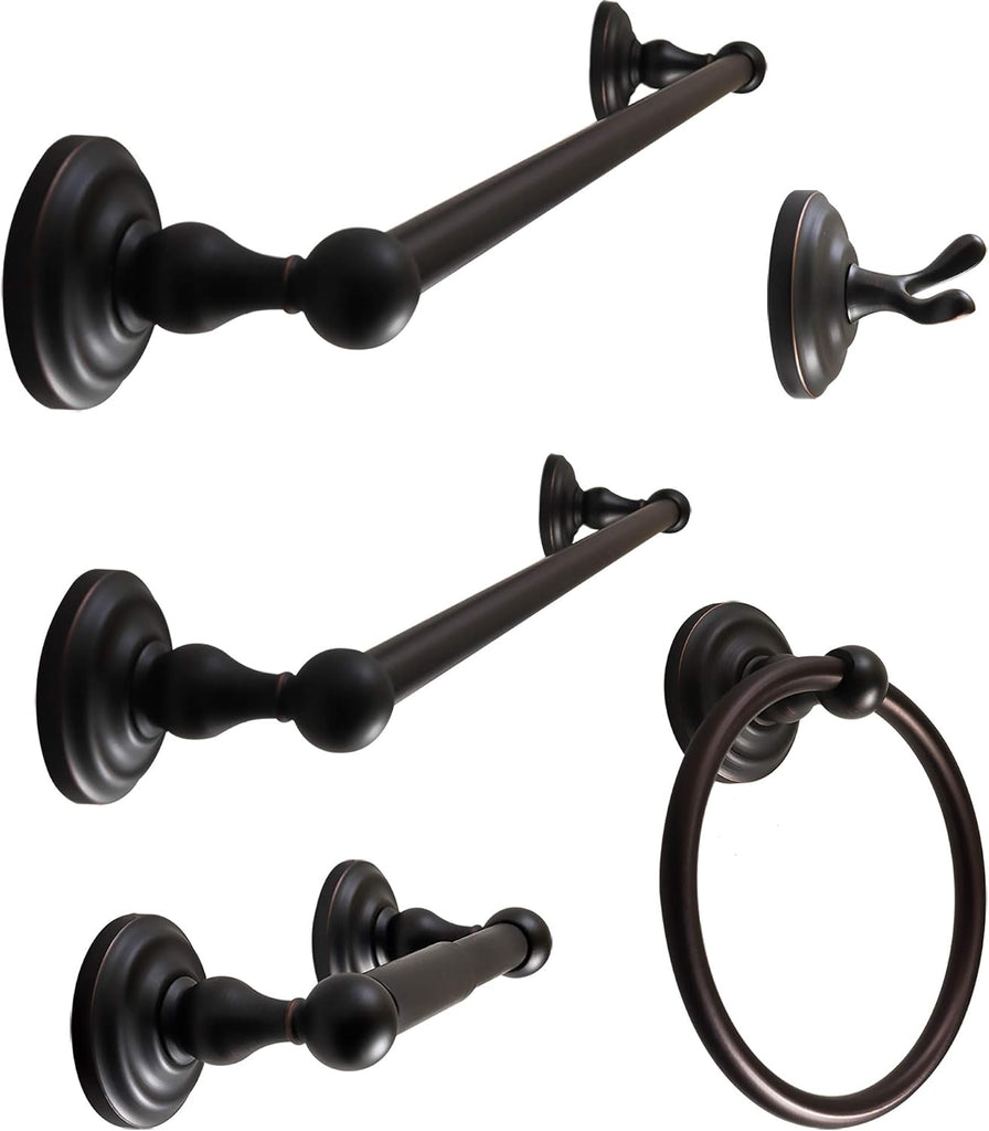 Bathroom Accessories Set, Bath Hardware, Includes Robe Hook, Toilet Paper Holder, Towel Ring, 18" & 24" Towel Bar