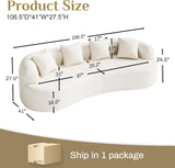 Oversized Sectional Sofa for Living Room, Modern Luxury Plush Chenille 4-Seater Extra Deep & Wide Seat Curved Cloud Couch with 4 Throw Pillows, No Assembly Needed, Cream White