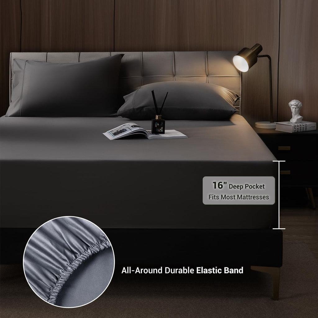 4 Piece Queen Sheet Sets, Cooling Sheets, Dark Grey