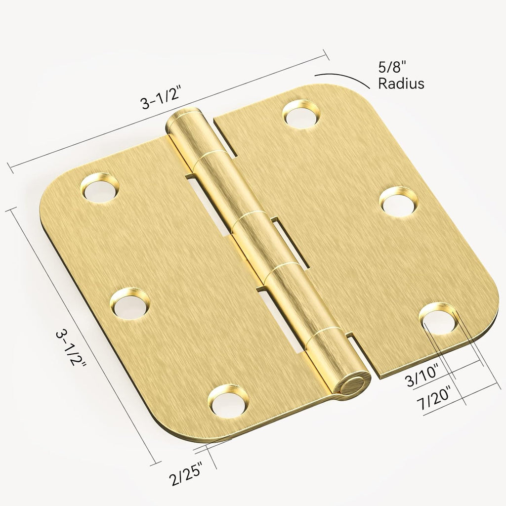 Interior Door Hinges 3.5" with 5/8" Radius Corners, Satin Brass, 12 Pack
