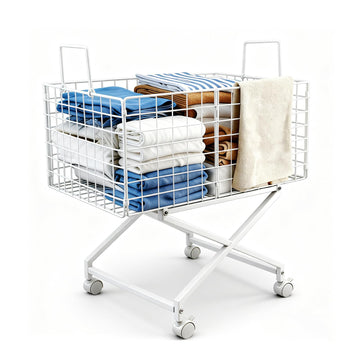 Rolling Laundry Basket with Wheels, 27" Elevated 80L Cart White