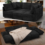 86'' Chenille Modular Couch with Removable Ottoman, 6 Seater Secional Sofa with Adjustable Backrests