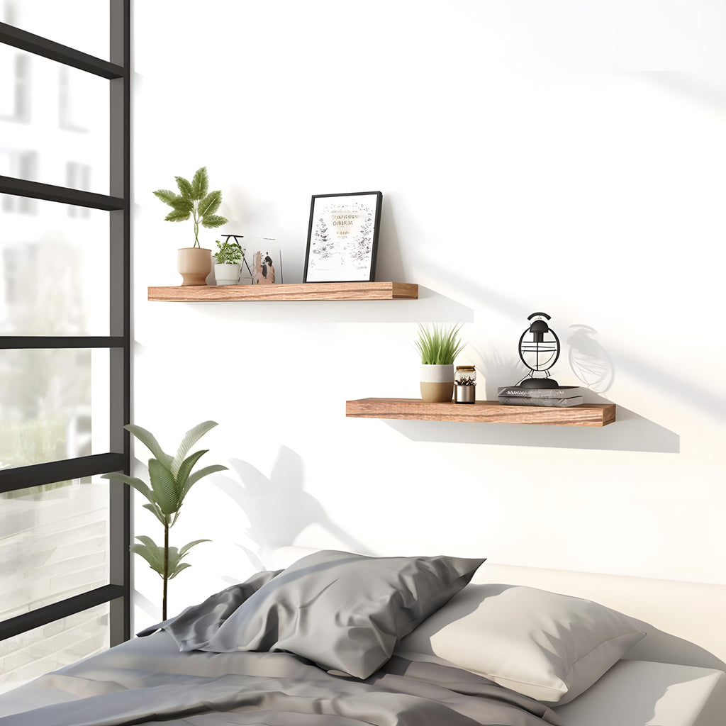 Wood Floating Shelves for Wall, Wooden Wall Shelves, Set of 6 Light Brown 17 Inch