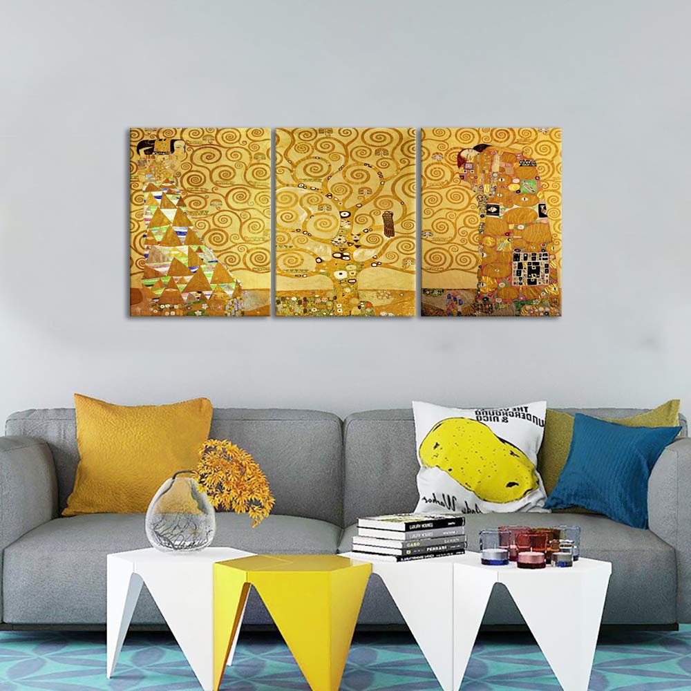 Gold Tree Pattern Wall Art, "The Tree of Life" by Gustav Klimt Famous Luxury Painting Art Print, Modern Elegant Home