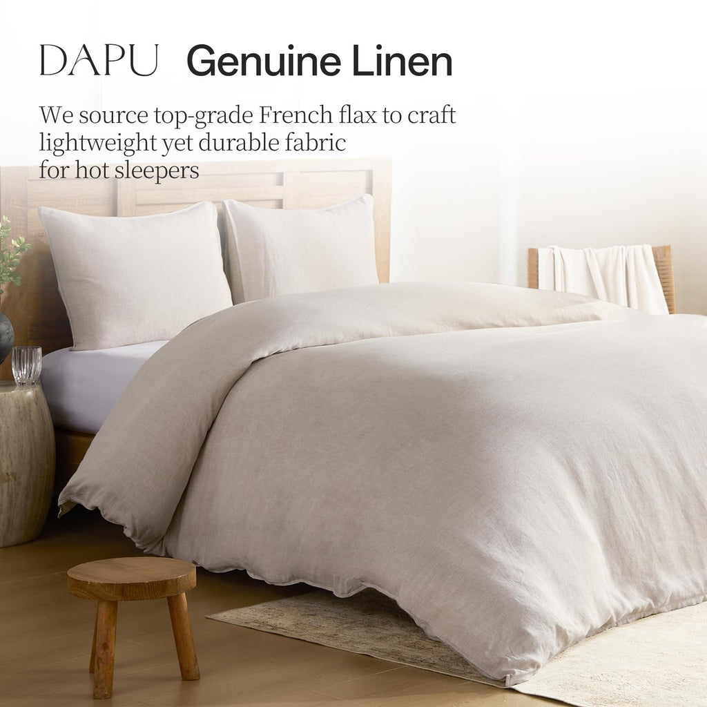 100% French Linen Duvet Cover 3Pcs Set, 170GSM Linen Bedding