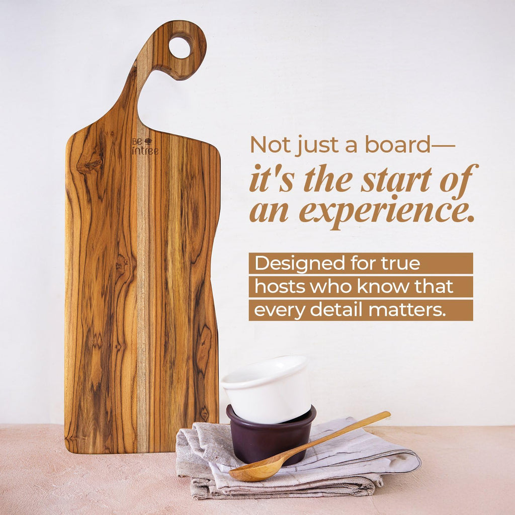Premium Large Serving Board - Teak Charcuterie Board with Handle for Cheese, Appetizers & Food Presentation