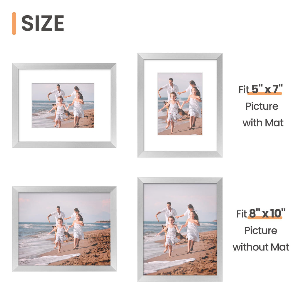 8x10 Picture Frame, Gallery Wall Frames Set of 5, Silver