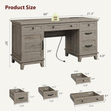 Farmhouse Executive Desk with File Drawers, 60 in Home Office Desk with Charging Station