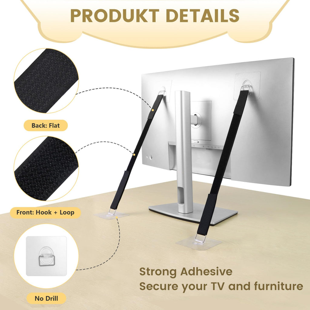 4 Pack Cut to Length TV Safety Straps for Flat Screen, No-Drill TV Anchors for Baby Proofing, Anti-Tip Adjustable