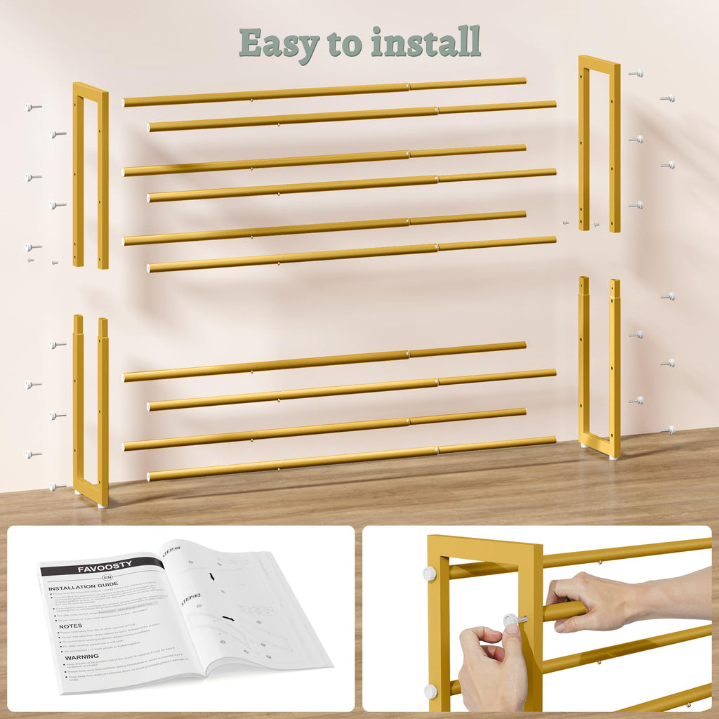 5-Tier Expandable Shoe Rack, Adjustable Shoe Shelf Storage Organizer Space Saving Metal Free Standing Shoe Rack