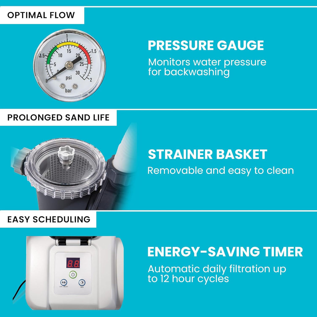 Krystal Clear 2,100 GPH Sand Filter Pump for Above Ground Pools | 26645EG - 12" Tank for Swimming Pools: 2,800 to