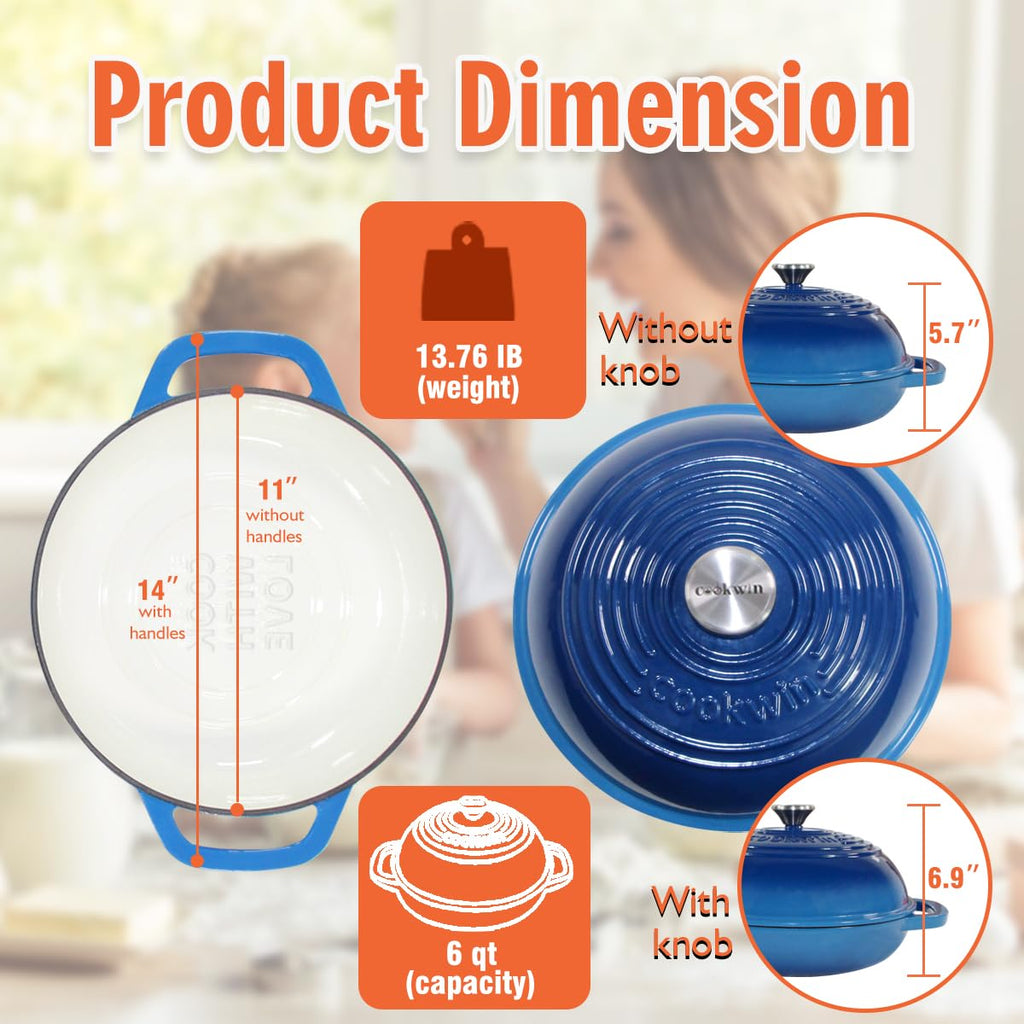 6 QT Enameled Cast Iron Bread Oven, Dutch Oven for Sourdough Baking