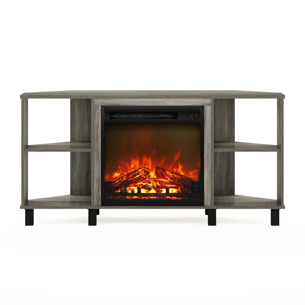 Corner Fireplace TV Stand for 55 Inch TV, French Oak Grey