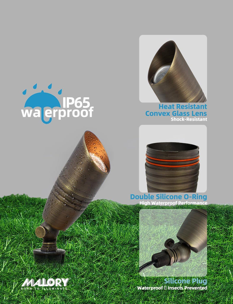 Brass Landscape Spotlights 4-Pack with Bulb Kit(S02), Low Voltage 12V AC/DC LED Outdoor Spot Uplights and Tree,PVC