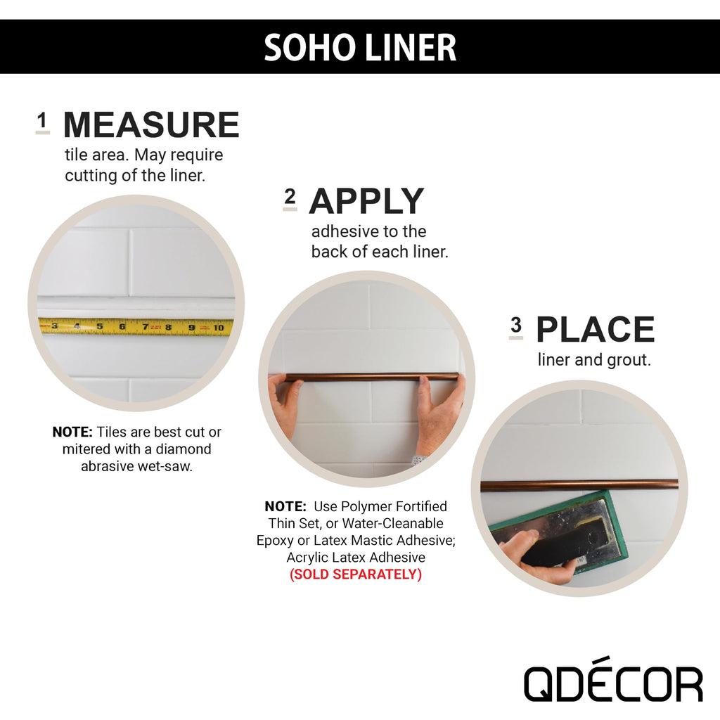 Decor Soho Bullnose Tile Liner, 3/4 x 12 Inch Decorative Tile Edge Trim, Decorative Shower Tile Border, Kitchen