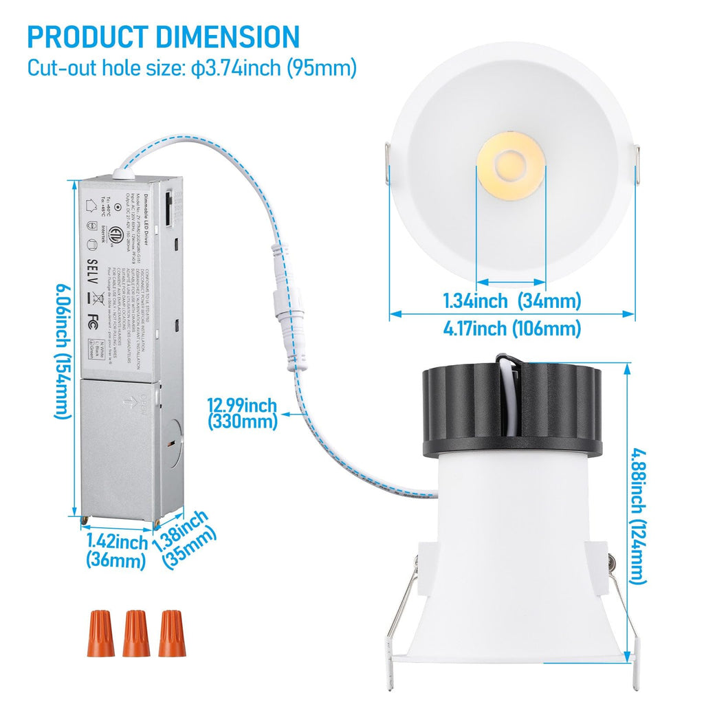 4 Inch Ultra-Deep Anti-Glare LED Recessed Lights 5CCT