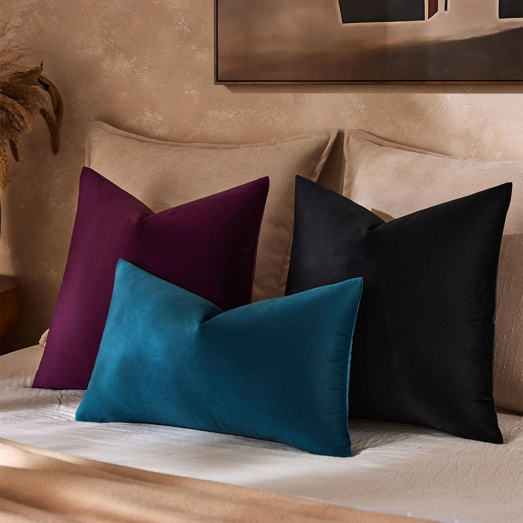 24x24 Euro Velvet Throw Pillow Covers Set of 2, Black