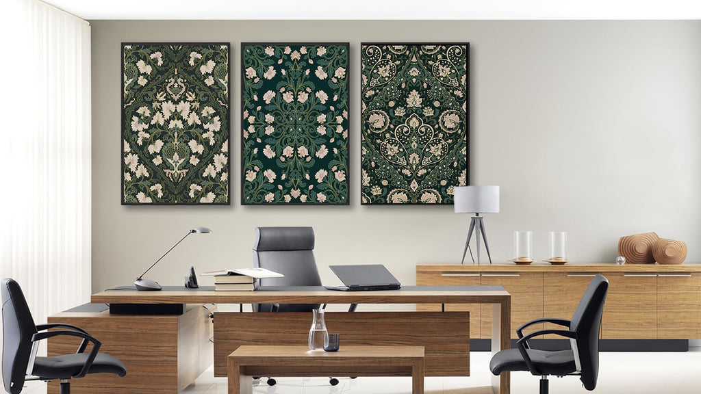 Large Framed Canvas Wall Art, William Morris Dark Green Floral, 20"x28"x3
