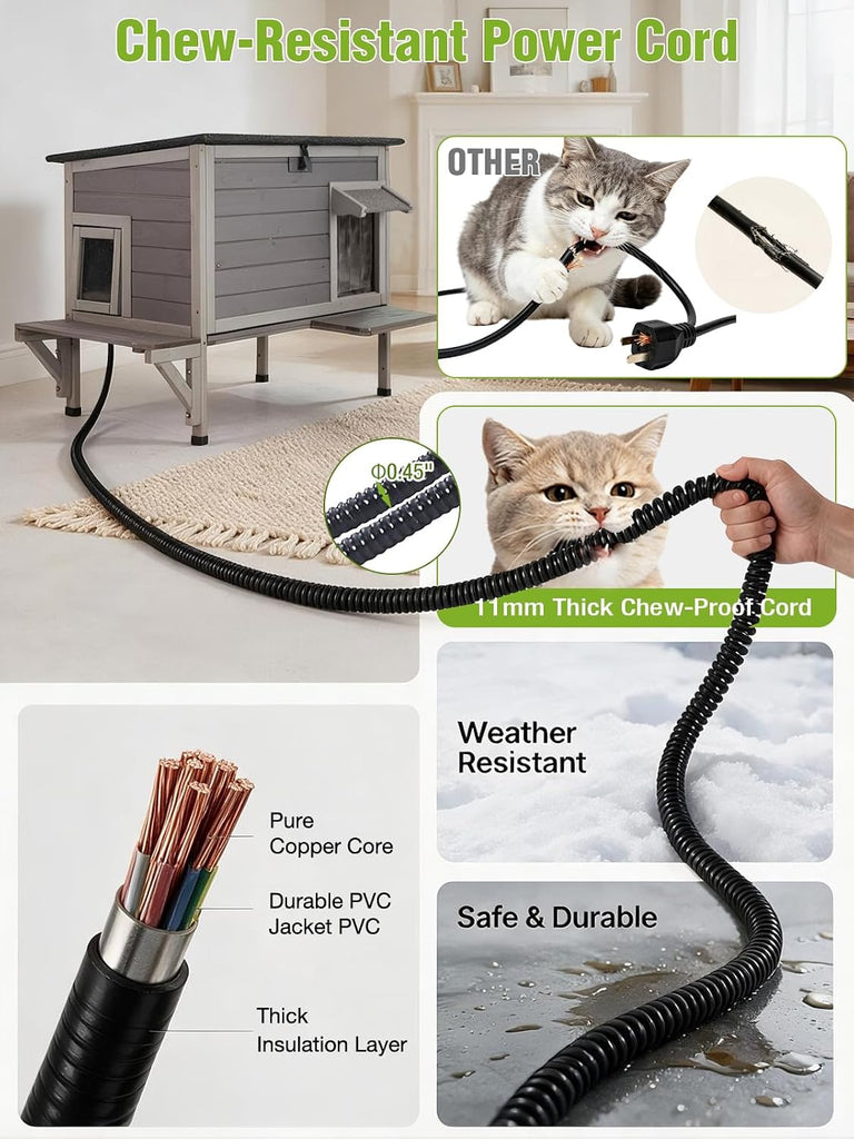 Outdoor Heated Cat House, 6-Sides Insulated Feral Cat Shelter Weatherproof