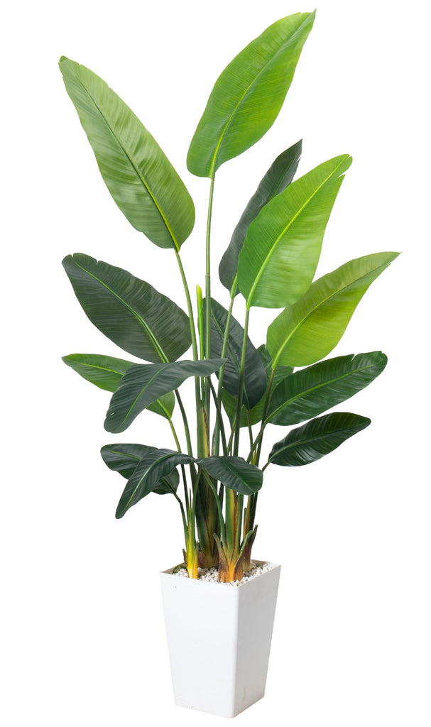 Bird of Paradise Artificial Plant 6.8FT, Faux Tropical Palm Tree with White Tall Planter, Large Fake Plants in Pot