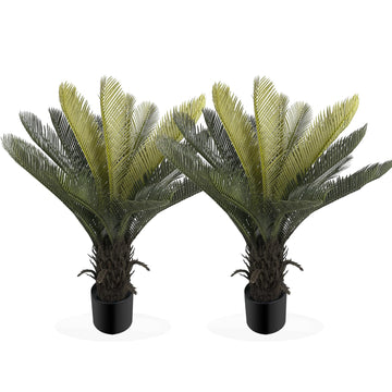 3FT Artificial Cycad Tree for Indoor Outdoor Decor, UV Resistant Faux Sago Palm Tree with Natural Lifelike Bark, 36in