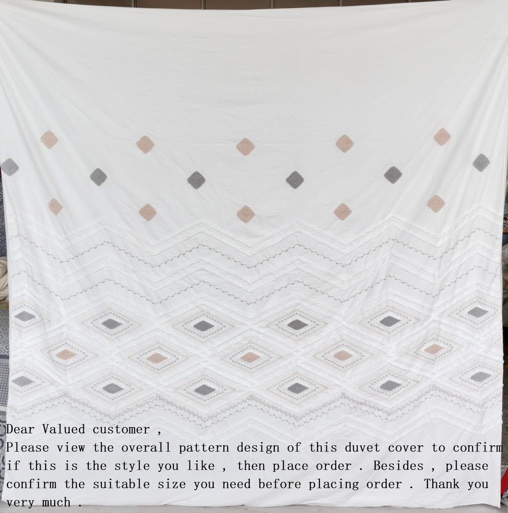 Off White Breathable Tufted Cotton Boho Duvet Cover Set 104x90''