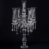 5 Arm Premium Crystal Glass Taper Candle Holder Candelabra with Chandelier Chains 32"