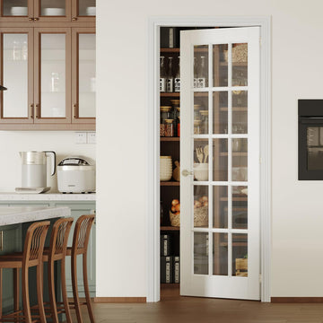 French Door, 32" x 80", 15-Lite Clear Glass, Prehung Interior Door, Right-Handed, White MDF with Door Jamb & Hardware