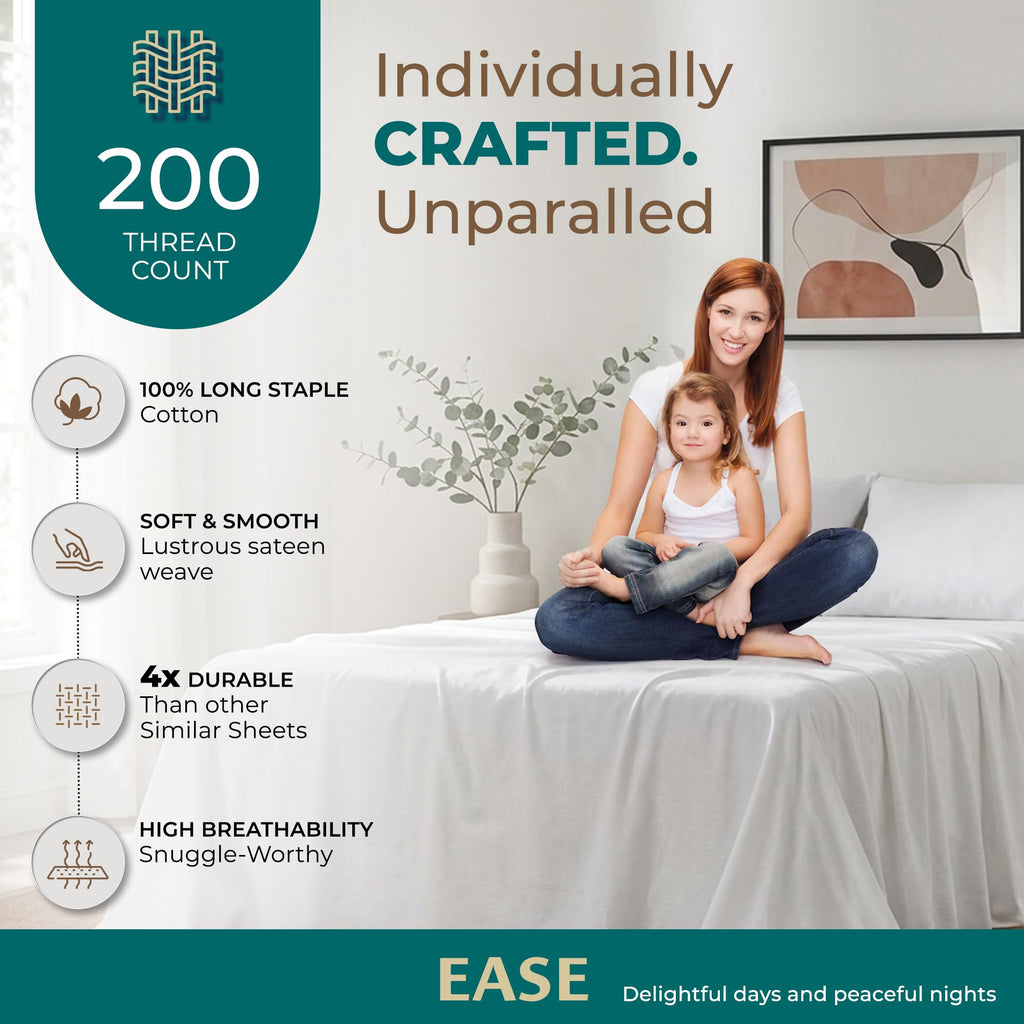 200 Thread Count Full Size Sheet Sets Sateen, White