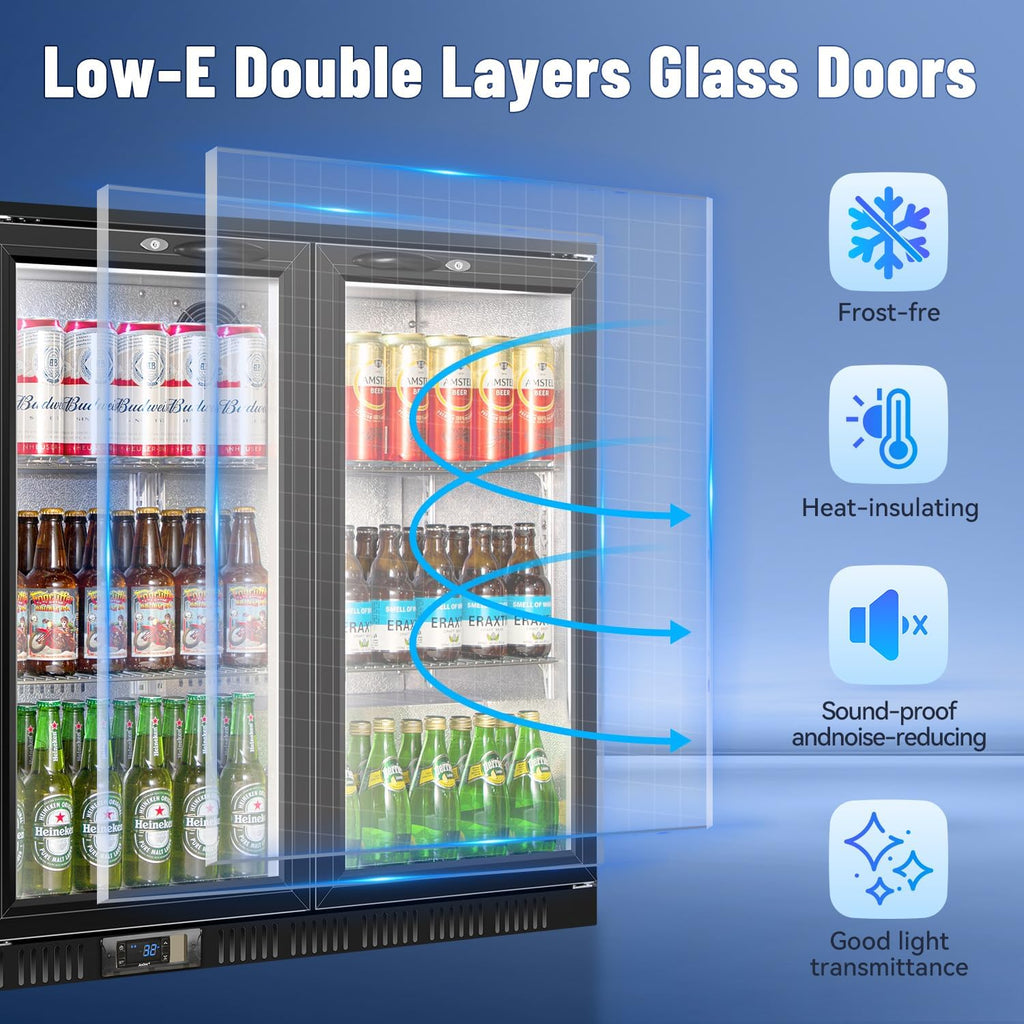 Back Bar Cooler With 3 Glass Doors, 312L Under Counter Back Bar Refrigerator wit