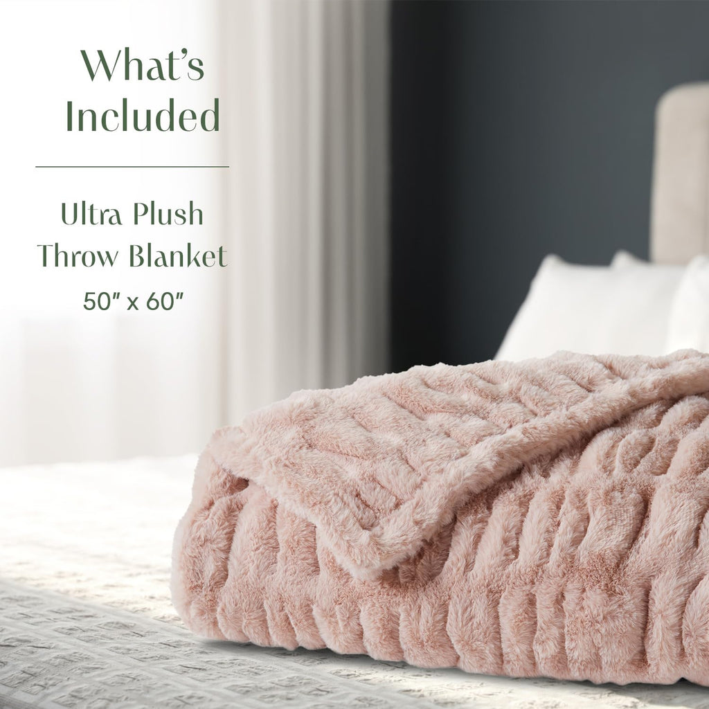 Luxury Micro Plush Throw Blanket | Thick Faux Fur | Pink