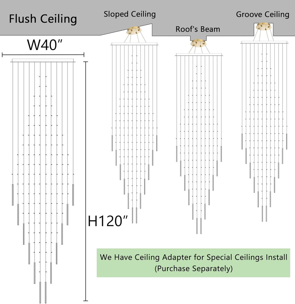 W40 x H120 Glam Chandelier with LED Bulbs Crystal Raindrop High Ceiling Pendant Light for Entrance Large Villa Chandelier Foyer Lighting Fixtures Gold A100-B0F5PPBJD3
