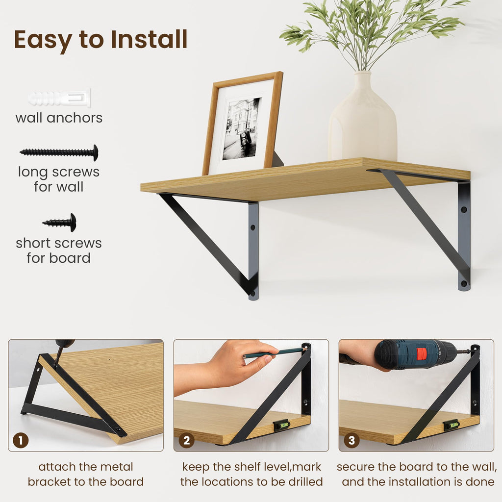 Deep Floating Shelves for Wall, 16W x 8D Wall Mounted Shelves Set of 2, Wide Display Ledge Shelf with Sturdy Metal