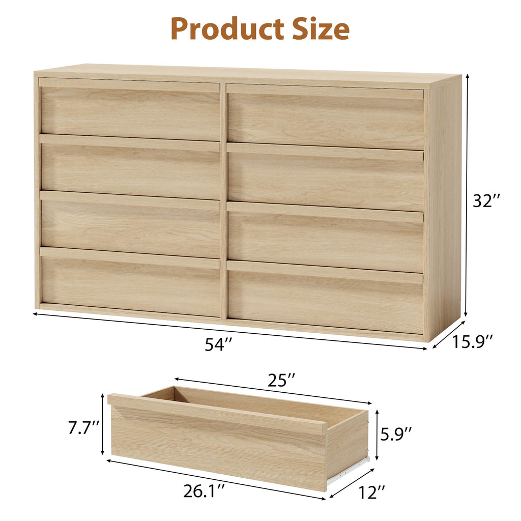 8 Drawer Dresser, 54" Wide Modern Dressers & Chest of Drawers with Large Storage, Wooden Dresser Organizer Closet