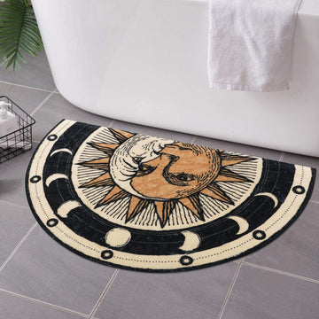 Tarot Sun Moon Bath mat - Goth Half Circle Bath Mat, Witchy Decor Aesthetic - Soft Half Circle Rug, Water Absorbent