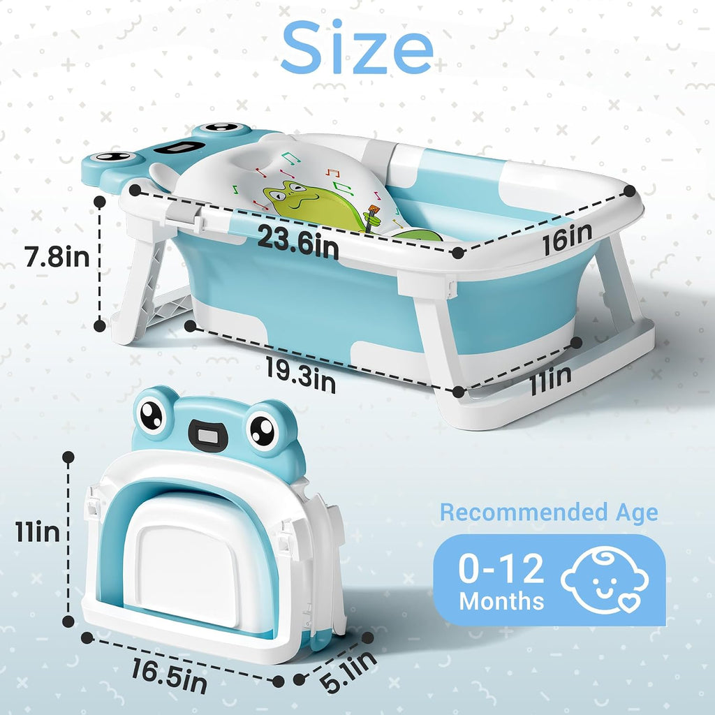 Baby Bathtub, Collapsible Newborn Bathtub for Infant to Toddler with Soft Cushion and Thermometer,Portable Travel